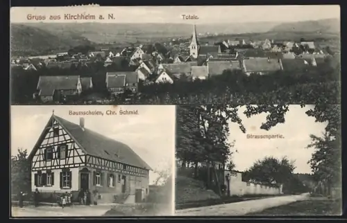 AK Kirchheim a. N., Ortsansicht, Baumschulen v. Chr. Schmid, Strassenpartie