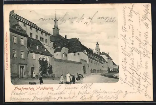AK Waldheim, Strafanstalt mit Strassenpartie