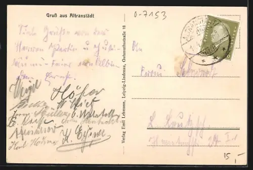 AK Altranstädt, Restaurant Albert Schulze, Kirche und Schloss, Inneres Friedenszimmer