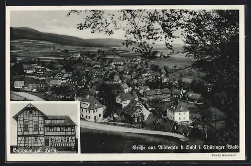AK Albrechts b. Suhl, Gasthaus Zum Hirsch und Blick auf den Ort