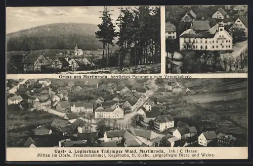 AK Martinroda / Thür. Wald, Gast- u. Logierhaus Thüringer Wald, Strassenpartie, Ortspartie
