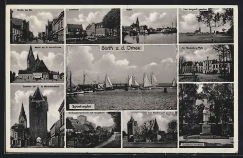 AK Barth a. d. Ostsee, Strasse der SA und weitere Partien im Ort
