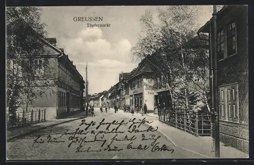 AK Greussen, Strasse am Töpfermarkt mit Geschäften