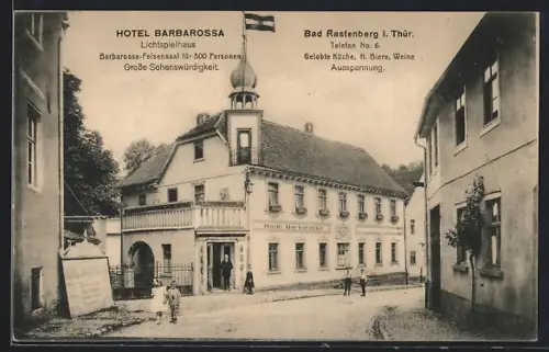 AK Bad Rastenberg, Hotel Barbarossa, Lichtspielhaus, Fahne