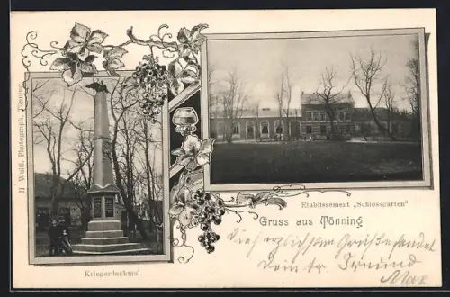 AK Tönning, Gasthaus Schlossgarten, Kriegerdenkmal
