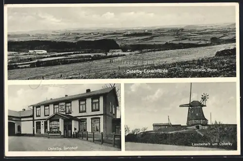AK Osterby-Eckernförde, Bahnhof, Windmühle, Hüttener Berge