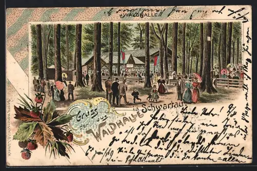 Lithographie Schwartau, Gasthof Waldhalle