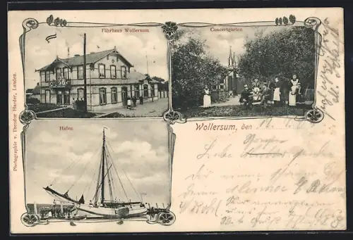 AK Wollersum, Gasthaus Fährhaus, Hafen, Concertgarten