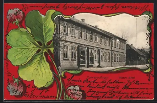Lithographie Schneverdingen, Hotel Witte, Kleeblatt, Passepartout
