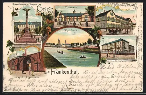Lithographie Frankenthal / Pfalz, Kr. Taubstummen-Anstalt, Erkenbert-Museum, Turnhalle