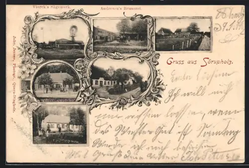 AK Sörupholz, Vierck`s Sägewerk, Andresen`s Brauerei, Gasthof