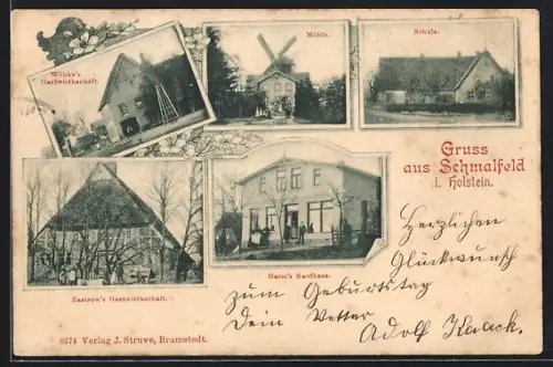 AK Schmalfeld i. Holstein, Wöbke`s Gasthaus, Zastrow`s Gastwirtschaft, Harm`s Kaufhaus