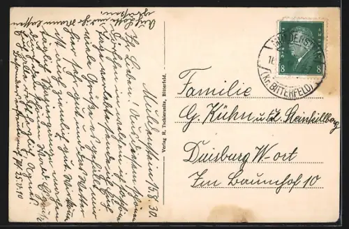 AK Muldenstein, Papierfabrik, Glöckners Kolonialwarenhandlung, Villenviertel, Kirche