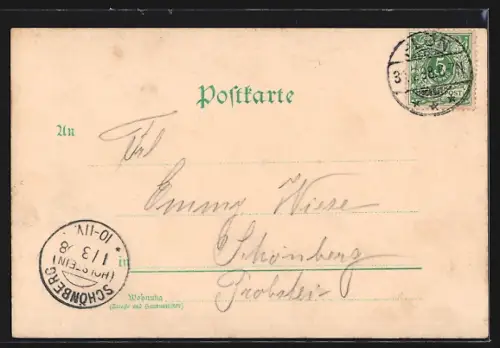 Lithographie Plön, Hotel zur Post, Aussichtsturm, Gesamtansicht aus der Ferne