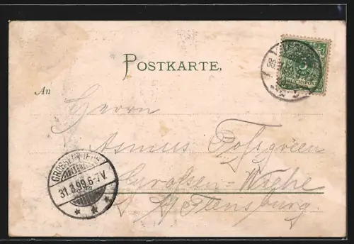 Lithographie Elmshorn, Restaurant-Cafe Schrader mit Innenansichten