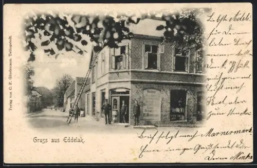 AK Eddelak, Strasseneck an der Handlung von H. Herrmann