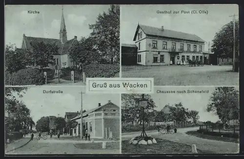 AK Wacken, Gasthof zur Post, Kirche, Dorfstrasse