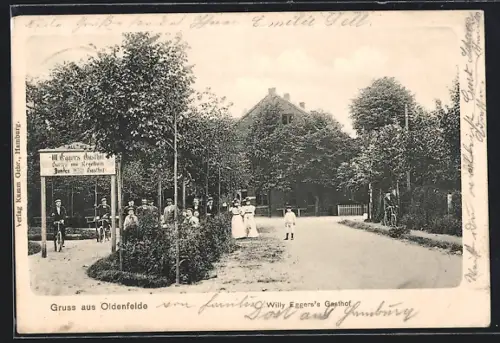 AK Hamburg-Oldenfelde, Strassenpartie mit Gasthaus M. Eggers