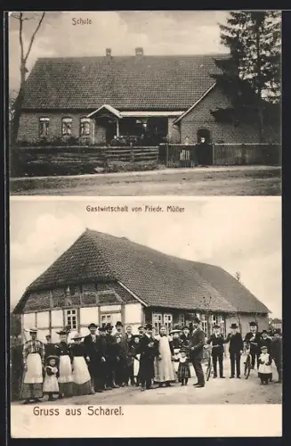 AK Saterland-Scharrel, Schule, Gastwirtschaft von Friedr. Müller