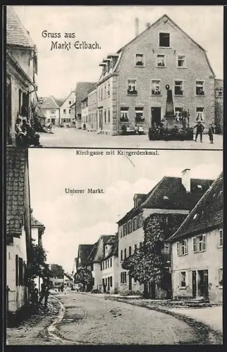 AK Markt Erlbach, Kirchgasse mit Kriegerdenkmal, Unterer Markt