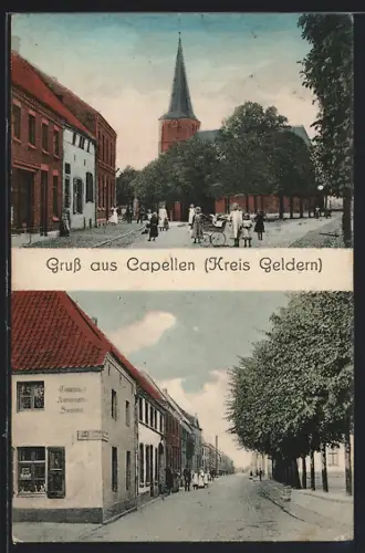 AK Capellen /Kreis Geldern, Ortspartie mit Kirche