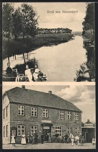 AK Neuendorf /Holstein, Ansicht vom Gasthaus, Kanalpartie