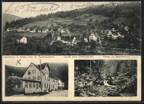 AK Dennjächt, Gasthaus z. Adler, Bes. K. Schmauderer, Partie im Monbachtal