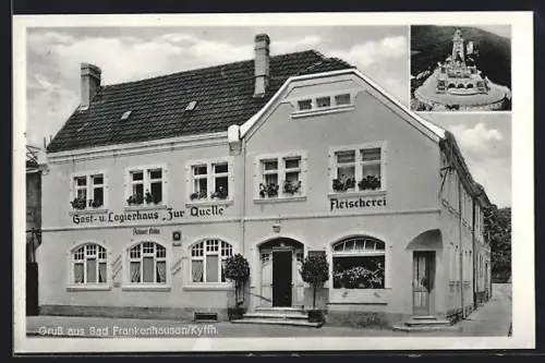 AK Bad Frankenhausen / Kyffh., Gasthaus Zur Quelle mit Fleischerei