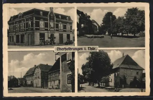 AK Oberheldrungen i. Thür., Geschäftshaus an einer Strassenecke, Partie im Ort
