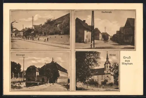 AK Meyhen / Sachsen-Anhalt, Rittergut, Dorfstrasse, Kirche