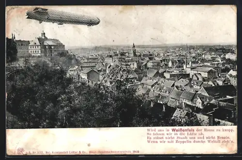 AK Weissenfels, Zeppelin fliegt über den Ort