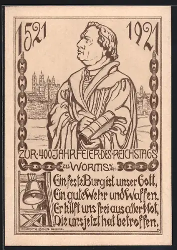 Künstler-AK Worms, 400 Jahrfeier des Reichstages, Martin Luther vor dem Ort
