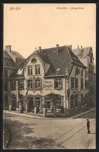 AK Kiel, Dänische Burgstrasse mit Restaurant Burghalle