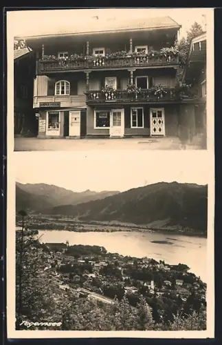 Foto-AK Tegernsee, Friseurgeschäft A. Römer, Ortsansicht aus der Vogelschau