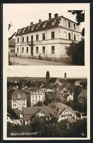 AK Bad Wörishofen, Pension Sass-Potisek, Ortsansicht aus der Vogelschau
