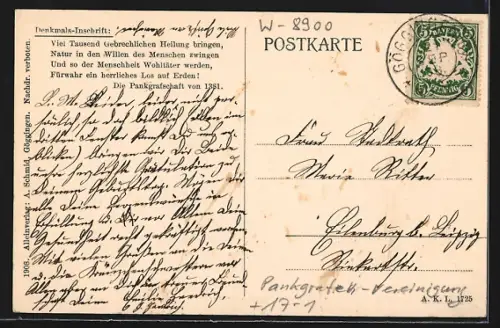 AK Göggingen / Schwaben, Enthüllung des Friedrich Hessing-Denkmals 1908 durch die Pankgrafen-Vereinigung