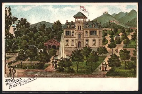 Lithographie Eberstadt / Darmstadt, Hotel Waldfriede