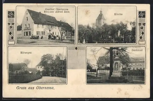 AK Obernessa, Gasthof Obernessa, Rittergut, Kirche
