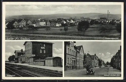 AK Lollar, Bahnhof, Strasse, Totalansicht