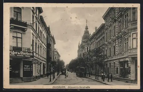 AK Duisburg, Tabakladen Krüger & Oberbeck in der Düsseldorferstrasse