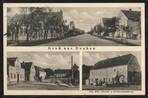 AK Deuben / Wurzen, Strassenpartien, Kolonialwarenhandlung Bille