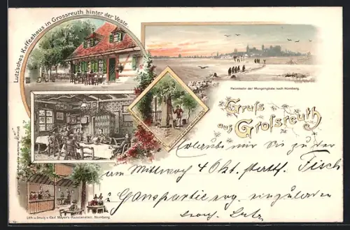 Lithographie Grossreuth OT Nürnberg, Lutz`sches Kaffeehaus hinter der Veste