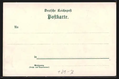 Passepartout-Lithographie Kenzingen, Haushaltungsschule, Amtsgerich, Kath. Kirche, Vögel auf Fächer