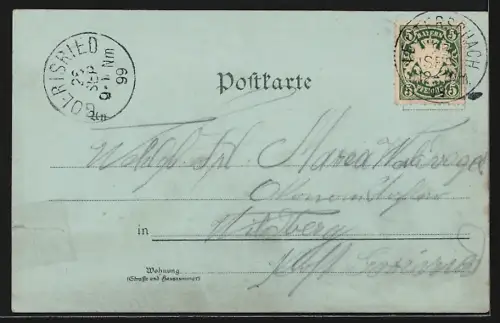 Mondschein-Lithographie Prittriching, Kirche mit Schule, Ortspanorama im Vollmondlicht