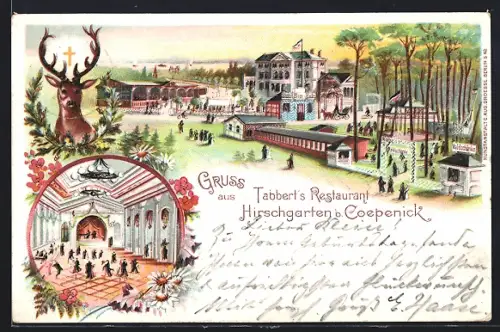 Lithographie Berlin-Köpenick, Hirschgarten b. Coepenick, Tabbert`s Restaurant mit Tanzsaal