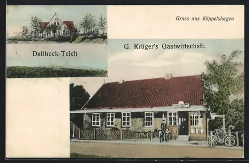 AK Kröppelshagen, G. Krügers Gasthaus, Dallbeck-Teich