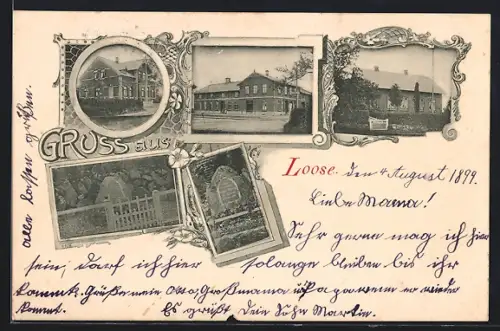 AK Loose / Eckernförde, Gasthaus, Kriegerdenkmal