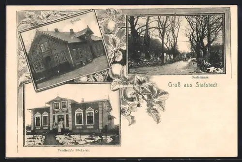 AK Stafstedt, Schule, Dorfstrasse, Verdieck`s Bäckerei
