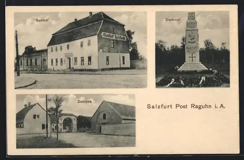 AK Salzfurt b. Raguhn, Gasthof von F. Troitzsch, Domäne und Denkmal
