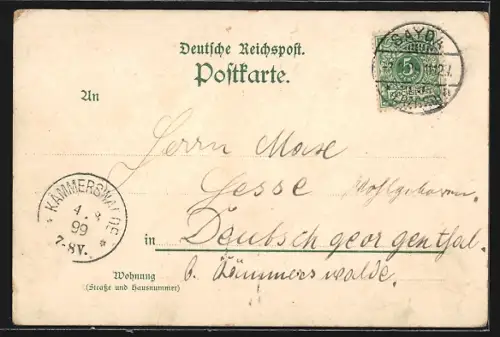 Lithographie Sayda, Hotel zum goldenen Löwen v. Oswald Schönherr, Bahnhof
